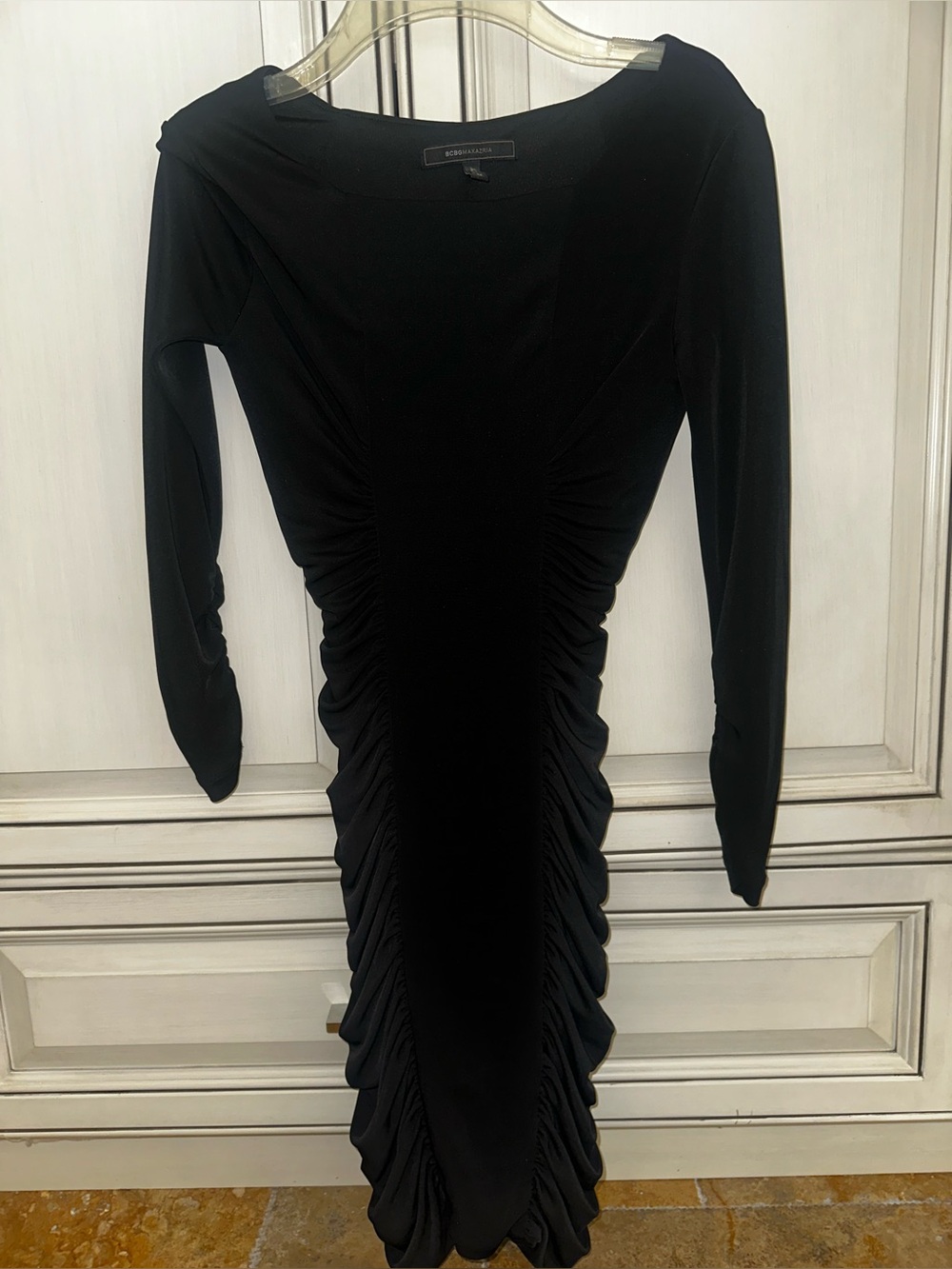 BCBGMaxAzria Black Long-Sleeve Ruched Bodycon Dress